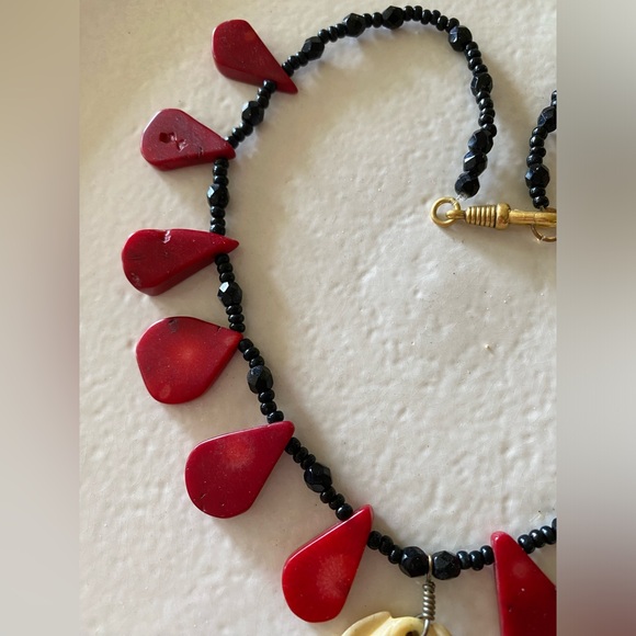 Coral & Vintage Carved Bone Necklace - Picture 4 of 7
